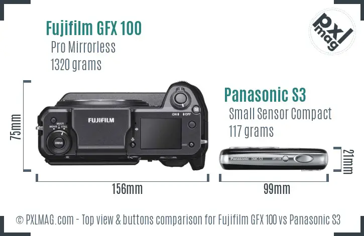 Fujifilm GFX 100 vs Panasonic S3 top view buttons comparison