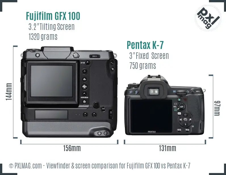 Fujifilm GFX 100 vs Pentax K-7 Screen and Viewfinder comparison