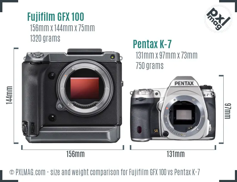Fujifilm GFX 100 vs Pentax K-7 size comparison