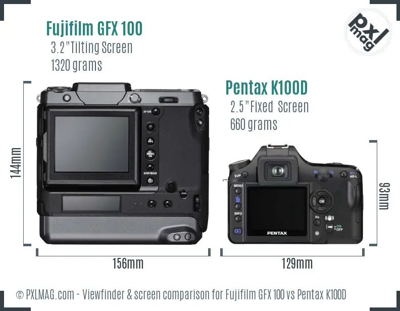 Fujifilm GFX 100 vs Pentax K100D Screen and Viewfinder comparison