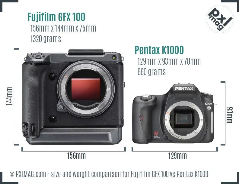 Fujifilm GFX 100 vs Pentax K100D size comparison