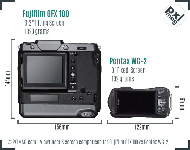 Fujifilm GFX 100 vs Pentax WG-2 Screen and Viewfinder comparison
