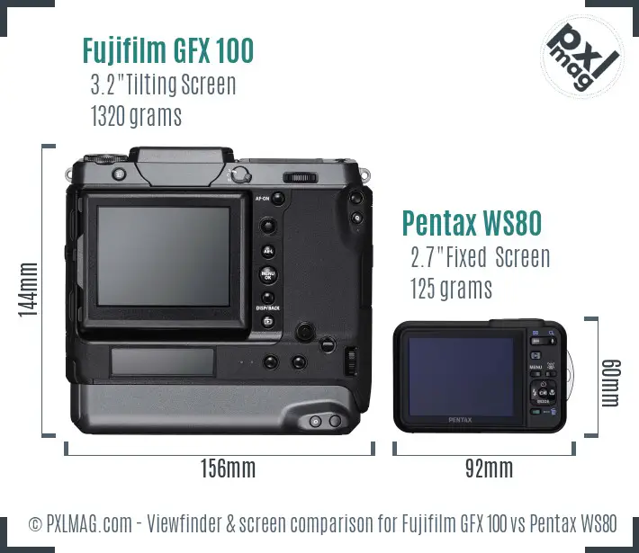 Fujifilm GFX 100 vs Pentax WS80 Screen and Viewfinder comparison