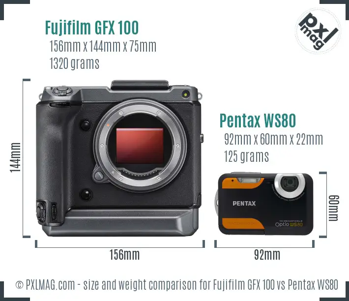 Fujifilm GFX 100 vs Pentax WS80 size comparison