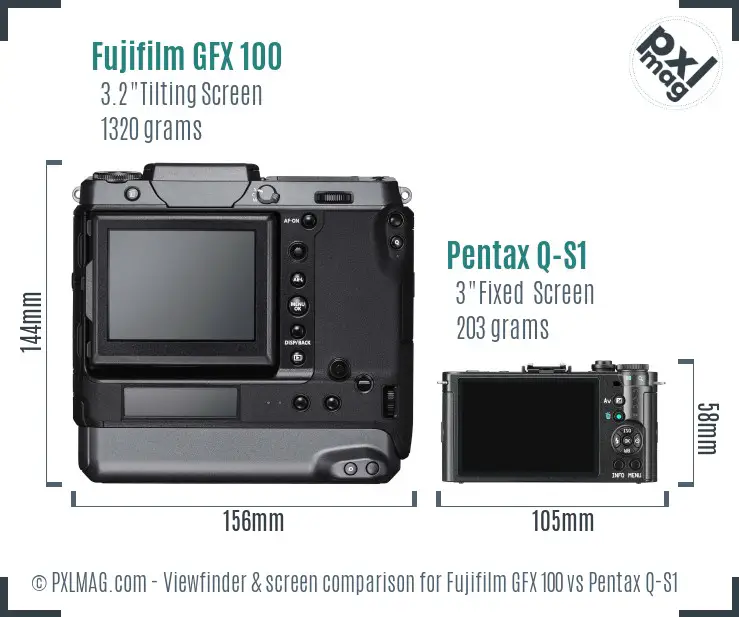 Fujifilm GFX 100 vs Pentax Q-S1 Screen and Viewfinder comparison