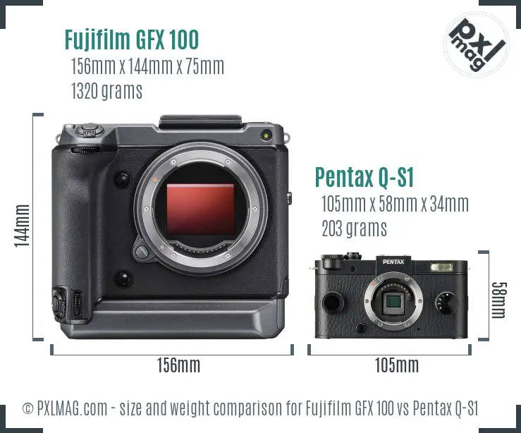 Fujifilm GFX 100 vs Pentax Q-S1 size comparison