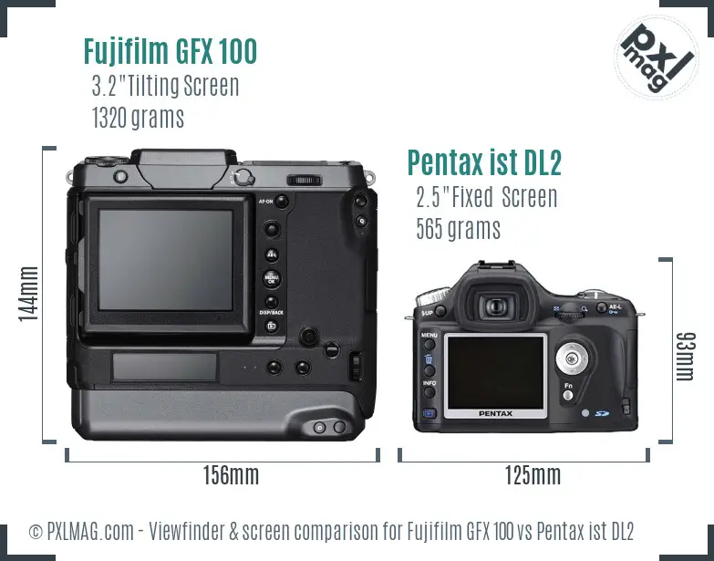 Fujifilm GFX 100 vs Pentax ist DL2 Screen and Viewfinder comparison