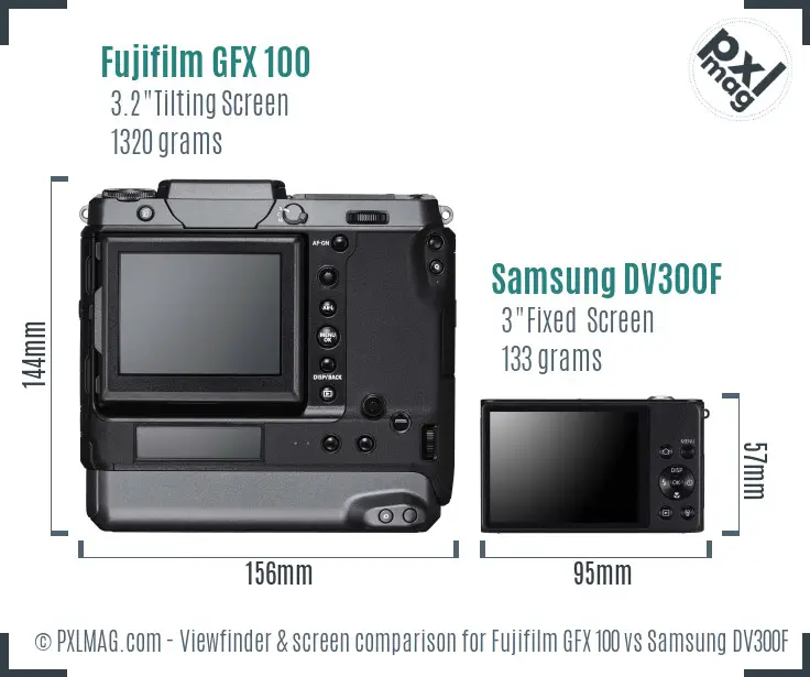 Fujifilm GFX 100 vs Samsung DV300F Screen and Viewfinder comparison