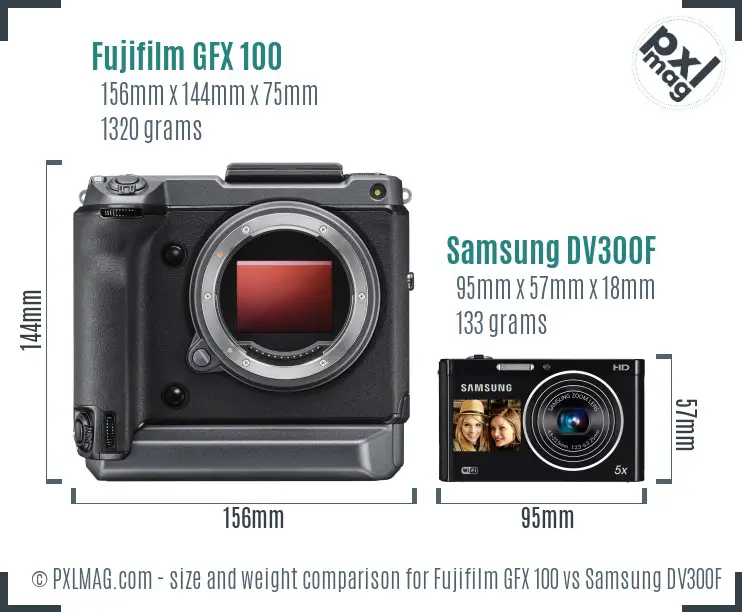 Fujifilm GFX 100 vs Samsung DV300F size comparison