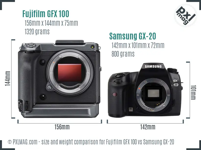 Fujifilm GFX 100 vs Samsung GX-20 size comparison