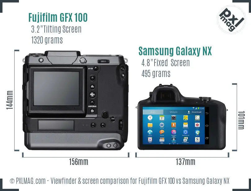 Fujifilm GFX 100 vs Samsung Galaxy NX Screen and Viewfinder comparison Fujifilm GFX 100 vs Samsung Galaxy NX Screen and Viewfinder comparison