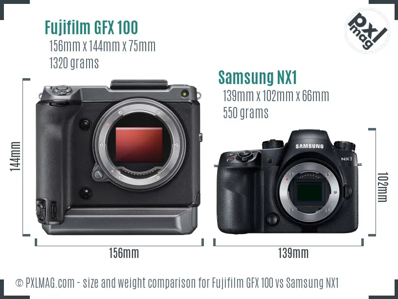 Fujifilm GFX 100 vs Samsung NX1 size comparison