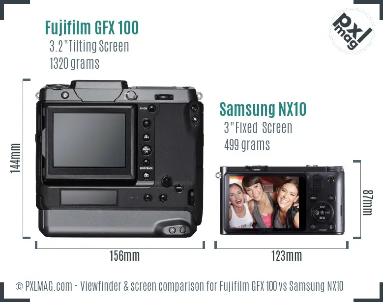 Fujifilm GFX 100 vs Samsung NX10 Screen and Viewfinder comparison