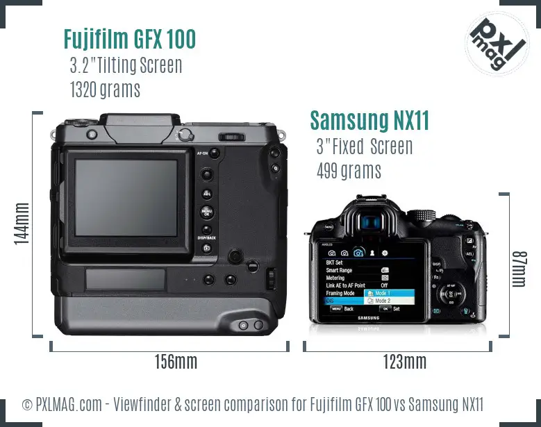 Fujifilm GFX 100 vs Samsung NX11 Screen and Viewfinder comparison