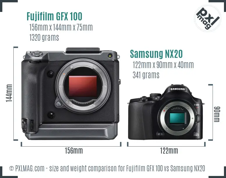 Fujifilm GFX 100 vs Samsung NX20 size comparison