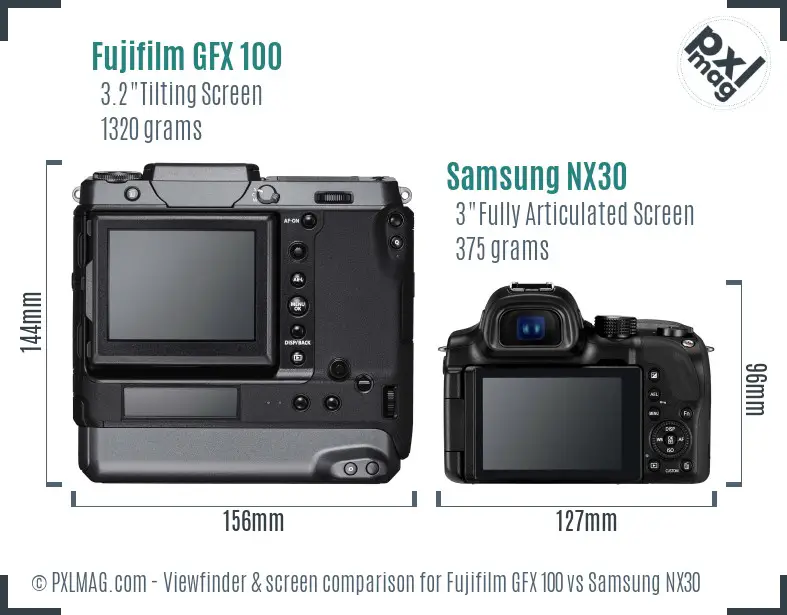 Fujifilm GFX 100 vs Samsung NX30 Screen and Viewfinder comparison