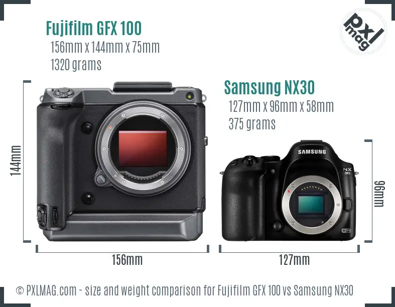 Fujifilm GFX 100 vs Samsung NX30 size comparison