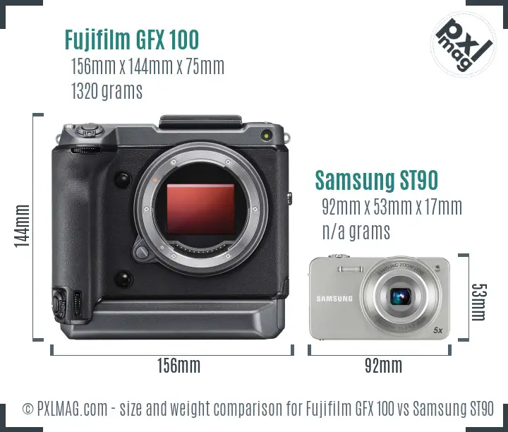 Fujifilm GFX 100 vs Samsung ST90 size comparison