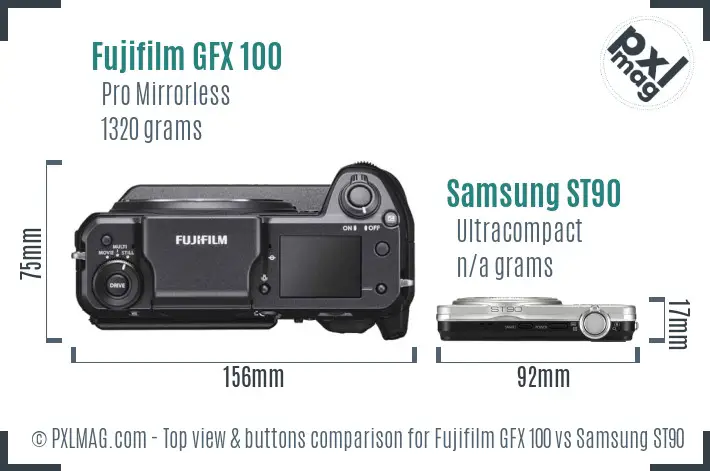 Fujifilm GFX 100 vs Samsung ST90 top view buttons comparison