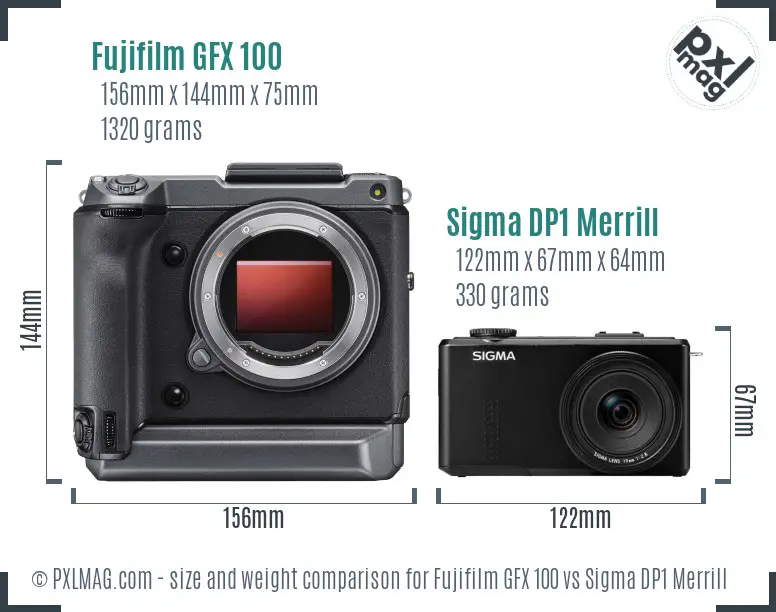 Fujifilm GFX 100 vs Sigma DP1 Merrill size comparison