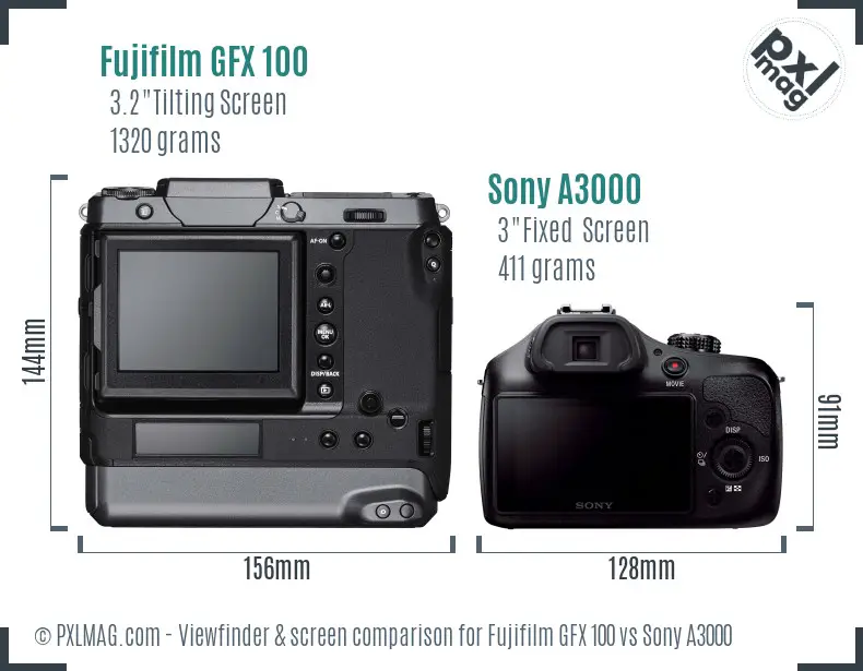 Fujifilm GFX 100 vs Sony A3000 Screen and Viewfinder comparison