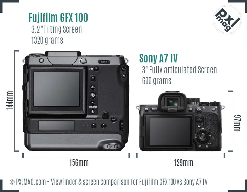 Fujifilm GFX 100 vs Sony A7 IV Screen and Viewfinder comparison