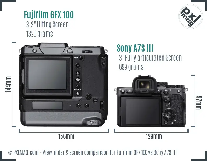 Fujifilm GFX 100 vs Sony A7S III Screen and Viewfinder comparison