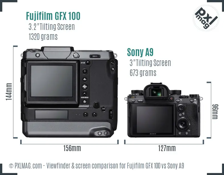 Fujifilm GFX 100 vs Sony A9 Screen and Viewfinder comparison