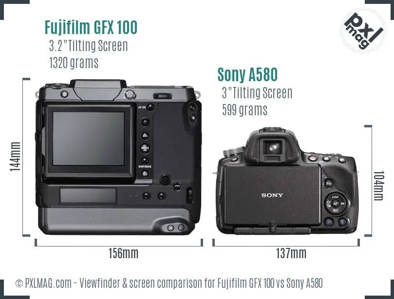 Fujifilm GFX 100 vs Sony A580 Screen and Viewfinder comparison