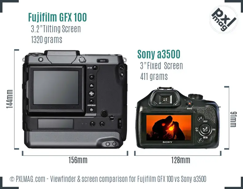 Fujifilm GFX 100 vs Sony a3500 Screen and Viewfinder comparison