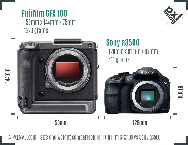 Fujifilm GFX 100 vs Sony a3500 size comparison
