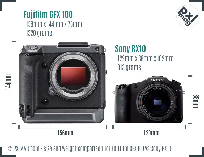 Fujifilm GFX 100 vs Sony RX10 size comparison