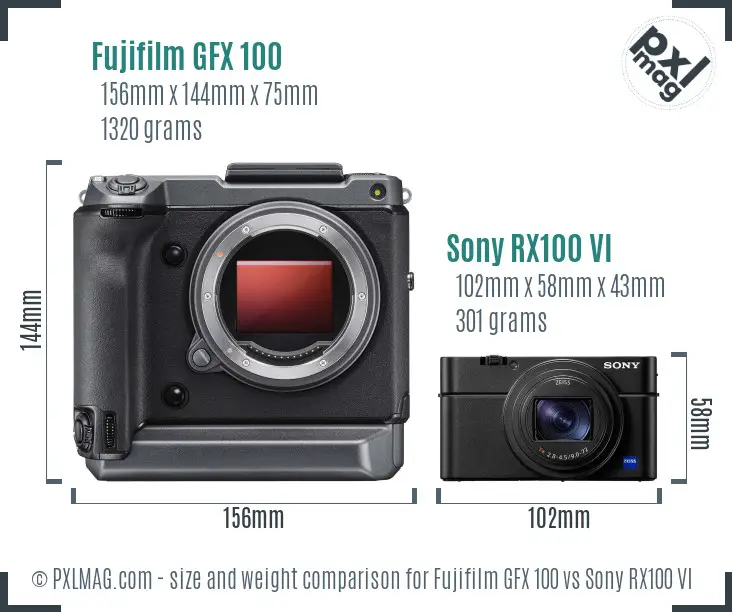 Fujifilm GFX 100 vs Sony RX100 VI size comparison
