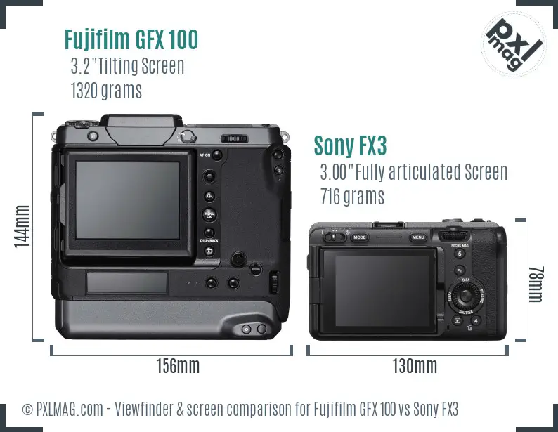 Fujifilm GFX 100 vs Sony FX3 Screen and Viewfinder comparison