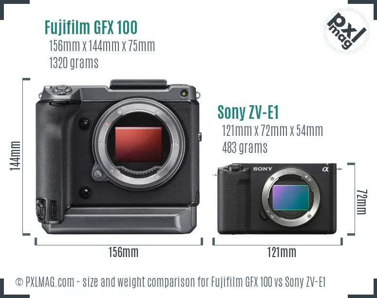 Fujifilm GFX 100 vs Sony ZV-E1 size comparison