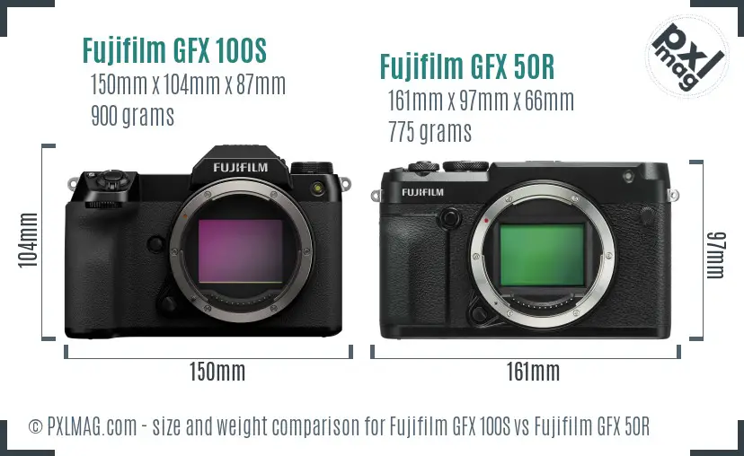 Fujifilm GFX 100S vs Fujifilm GFX 50R size comparison