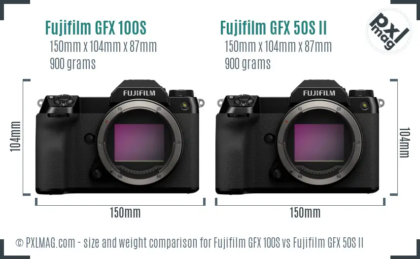 Fujifilm GFX 100S vs Fujifilm GFX 50S II size comparison