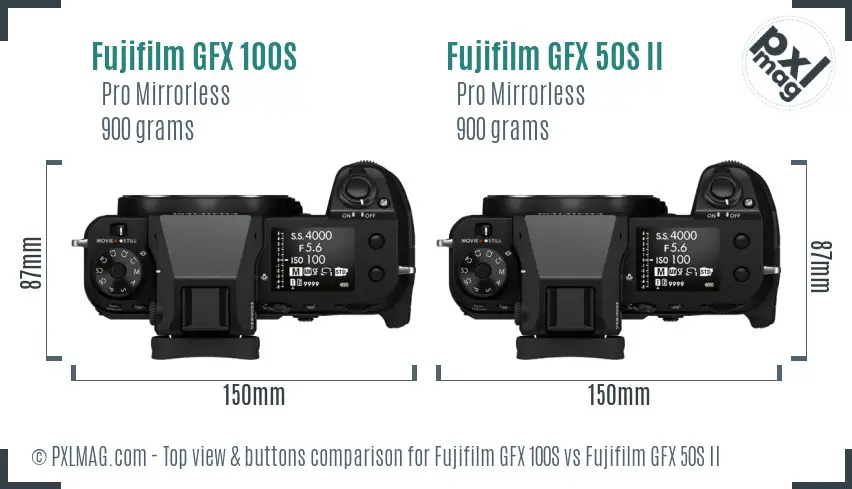 Fujifilm GFX 100S vs Fujifilm GFX 50S II top view buttons comparison