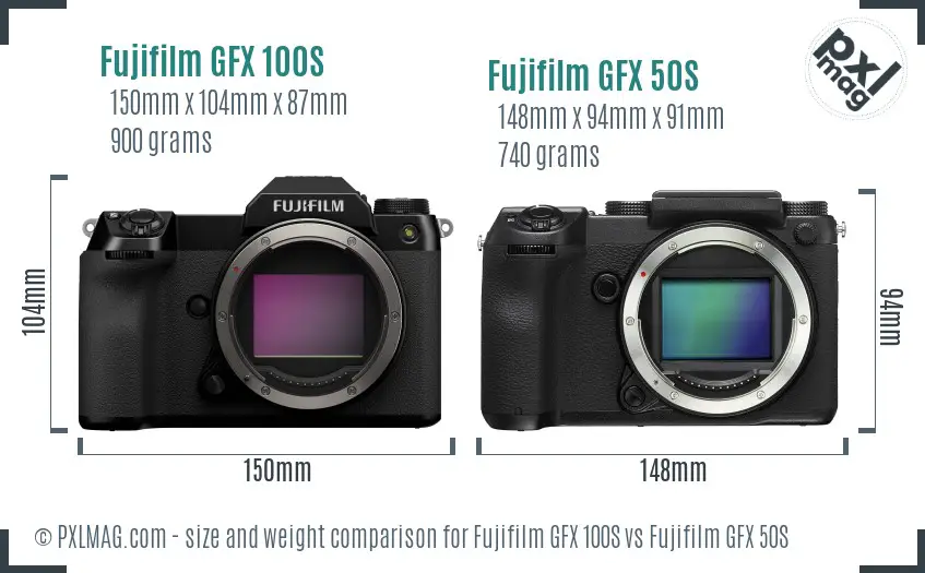Fujifilm GFX 100S vs Fujifilm GFX 50S size comparison