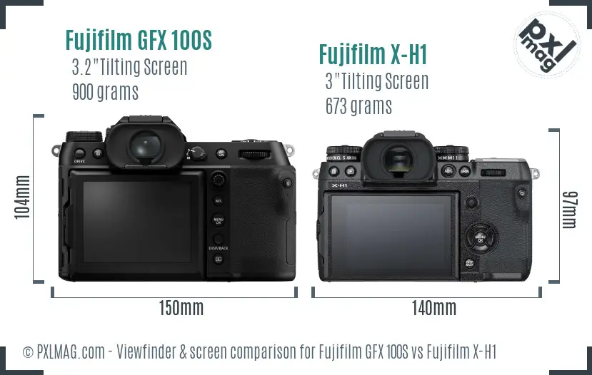 Fujifilm GFX 100S vs Fujifilm X-H1 Screen and Viewfinder comparison
