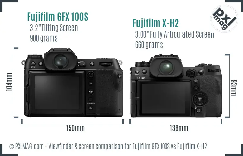 Fujifilm GFX 100S vs Fujifilm X-H2 Screen and Viewfinder comparison