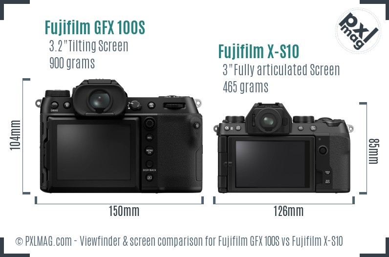 Fujifilm GFX 100S vs Fujifilm X-S10 Screen and Viewfinder comparison