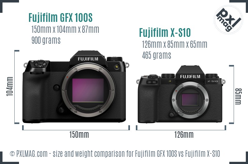 Fujifilm GFX 100S vs Fujifilm X-S10 size comparison