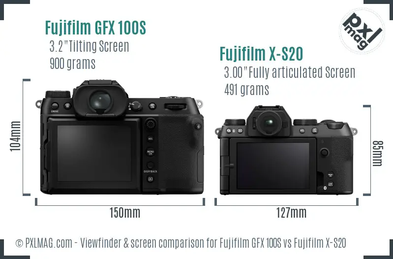 Fujifilm GFX 100S vs Fujifilm X-S20 Screen and Viewfinder comparison