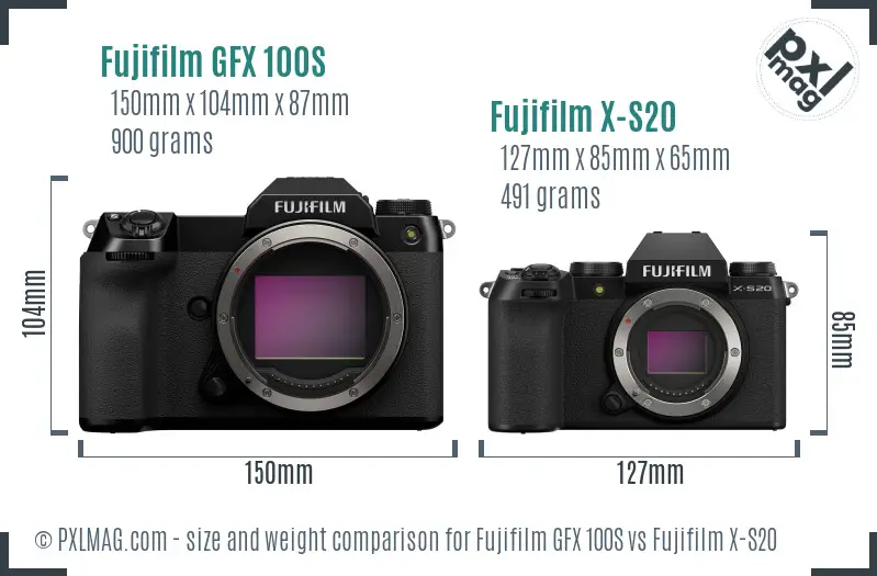 Fujifilm GFX 100S vs Fujifilm X-S20 size comparison