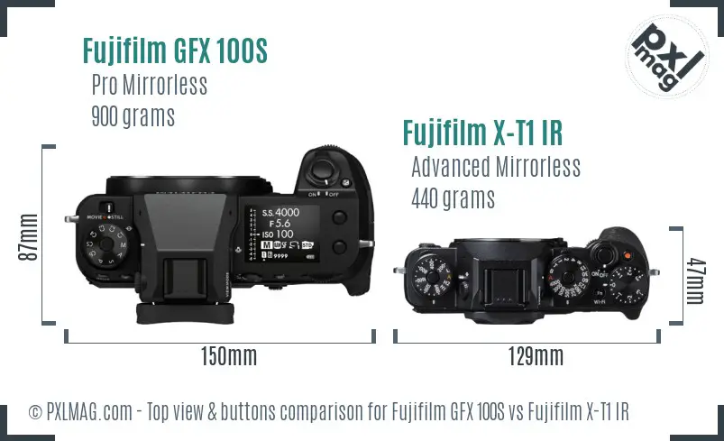Fujifilm GFX 100S vs Fujifilm X-T1 IR top view buttons comparison