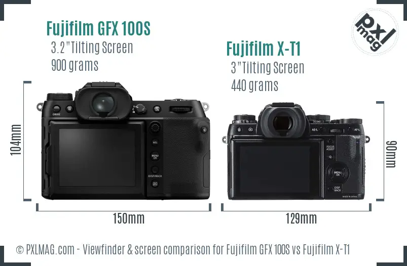 Fujifilm GFX 100S vs Fujifilm X-T1 Screen and Viewfinder comparison
