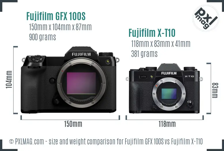 Fujifilm GFX 100S vs Fujifilm X-T10 size comparison