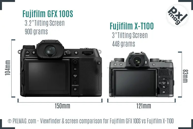 Fujifilm GFX 100S vs Fujifilm X-T100 Screen and Viewfinder comparison