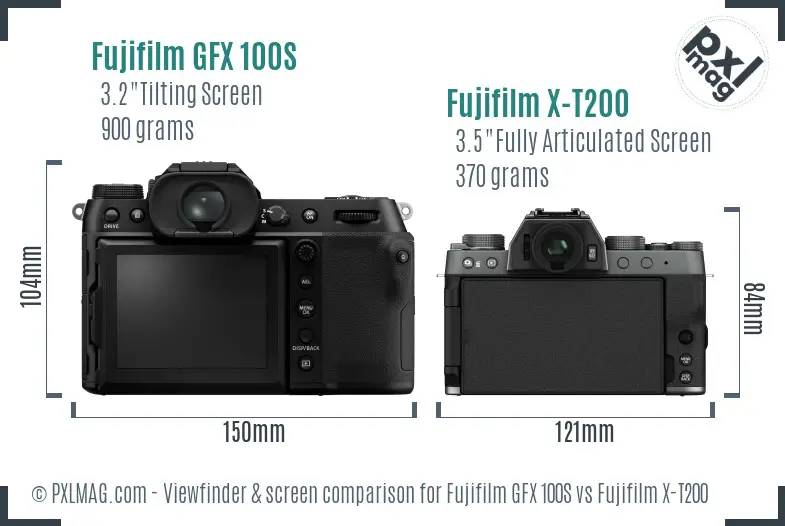 Fujifilm GFX 100S vs Fujifilm X-T200 Screen and Viewfinder comparison Fujifilm GFX 100S vs Fujifilm X-T200 Screen and Viewfinder comparison